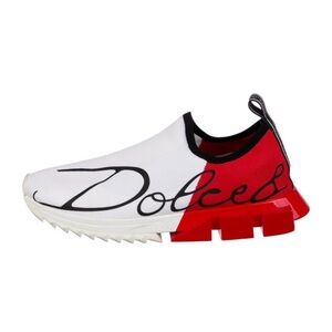 Dolce & Gabbana Red and White Colourblock Slip-On Sneakers